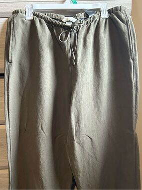 H&M wide leg linen Green Casual Drawstring Pants